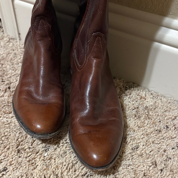 Tony Lama Chestnut Leather Heeled Boots - Picture 2 of 10